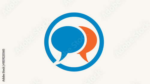 Vector illustration of blue and orange speech bubbles in a blue circle design