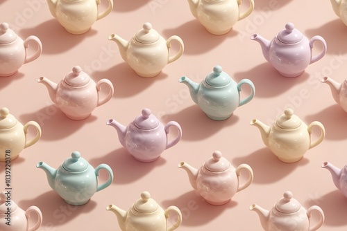 Wallpaper Mural Pastel ceramic teapots arranged in a soft symmetrical pattern with gentle highlights Torontodigital.ca
