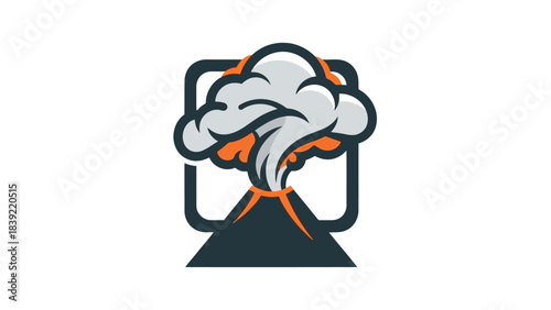 Vector illustration of volcano eruption with screen shape, volcanic smoke emblem