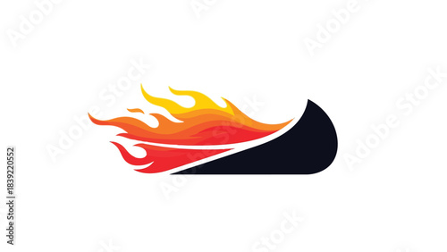 Vector illustration of fiery canoe silhouette, representing speed and adventure concept