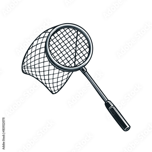 Illustration of a Handheld Fishing Net or Butterfly Net on a White Background
