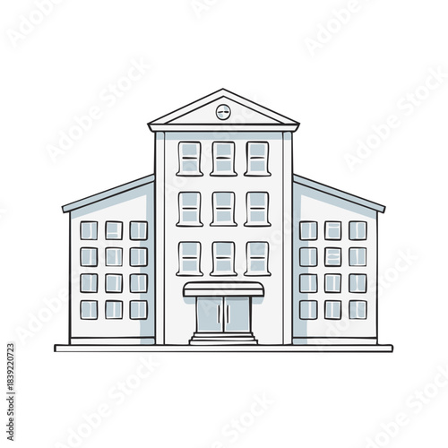 Isolated Drawn Style Courthouse Vector Sketch Illustration of a Building