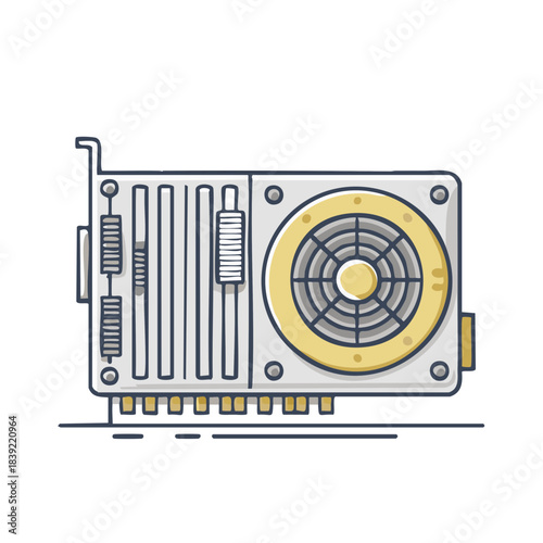 Stylized Computer Graphics Card with Fan and Cooling Vents