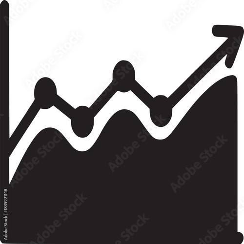 A black and white graph showing an upward trend with an arrow pointing to the upper right corner