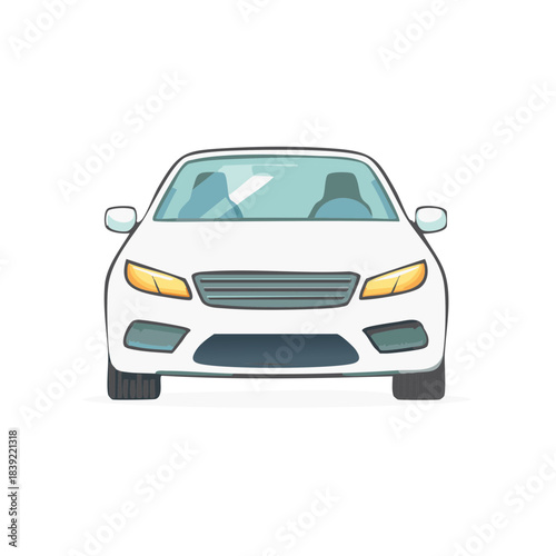 Front View of White Modern Car Automobile Illustration Isolated on Background