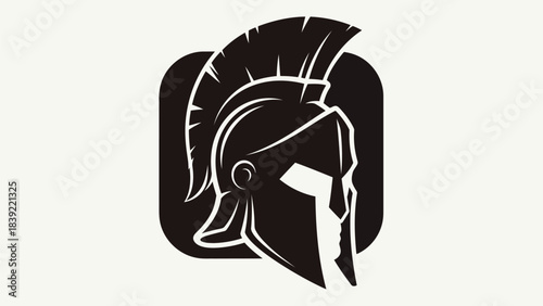 Vector illustration of strong spartan helmet, warrior concept in black and white design.