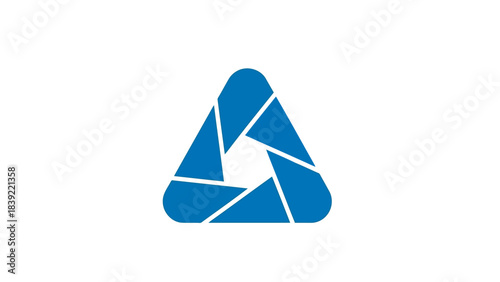 Vector illustration of a blue camera aperture icon design with geometric shape.
