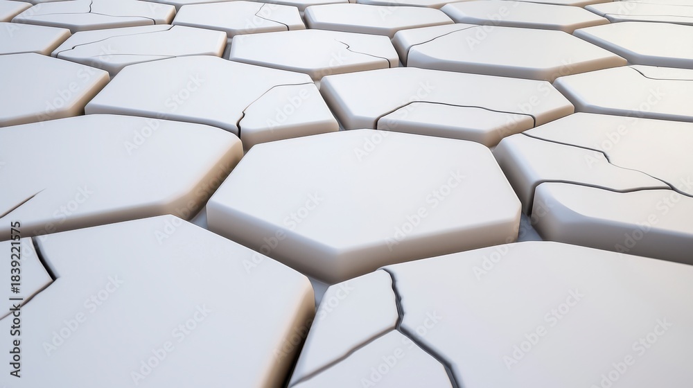 Fototapeta premium White Cracked Hexagon Stone Surface Texture Background