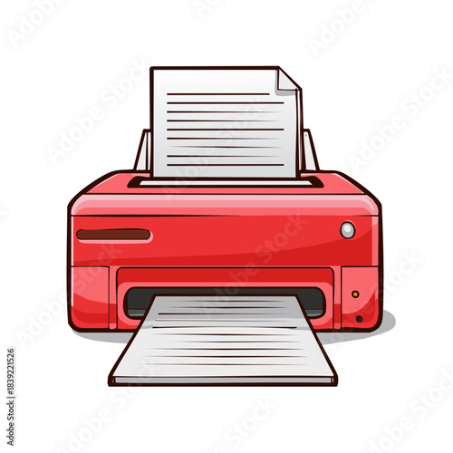 Crimson Inkjet Printer Copying and Printing Documents - Paperwork Illustration