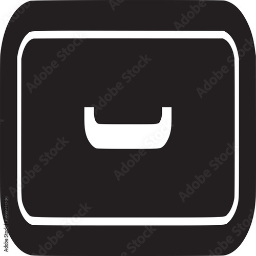 A black drawer with a white handle and border on a white background in a simple graphic style
