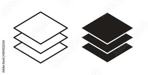 Layers icons in line designs. solid silhouette style in black