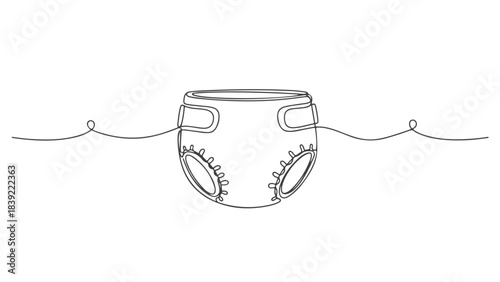 A minimalist line drawing of a baby diaper with decorative patterns on the sides.