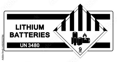 Lithium Batteries UN 3480 Symbol Sign, Vector Illustration, Isolate On White Background Label.EPS10
