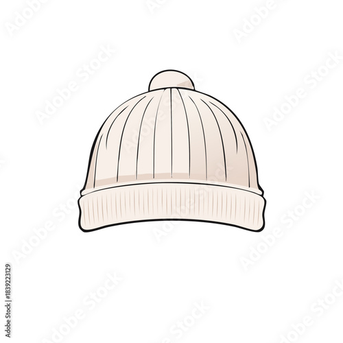 Ivory Knit Hat with Pom, Warm Winter Headwear for Cold Weather Fashion Accessories and Apparel