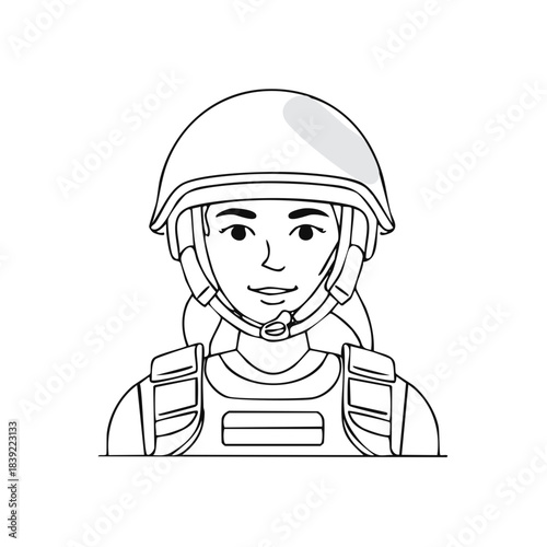 Line art portrait woman in protective vest and helmet training for civil defense