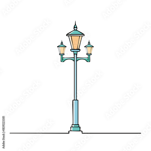 Elegant multi-bulb street lamp illumination vector art, vintage design, public lighting fixture, vector outline