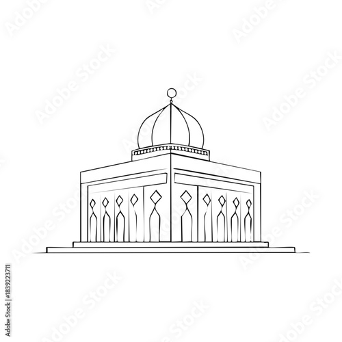 Mosque Building Outline Isolated Architectural Structure on White