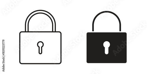 Lock icons in line designs. solid silhouette style in black