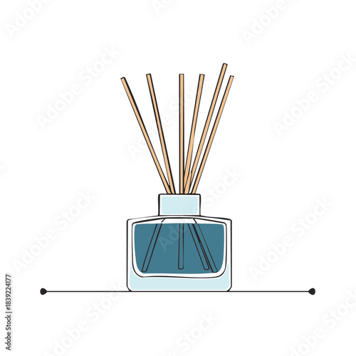 Elegant Room Fragrance Diffuser with Wooden Sticks in a Blue Glass Bottle for Home Scenting Decor