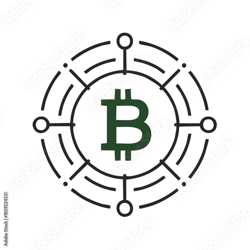 Digital Bitcoin Symbol with Network Connections Representing Cryptocurrency and Blockchain Technology