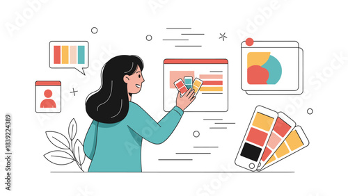 Hispanic female designer reviewing color palettes for creative project