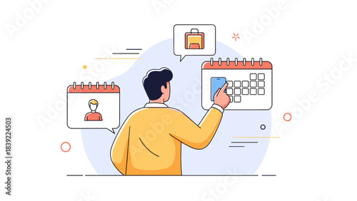 Male planning calendar event on smartphone with notifications