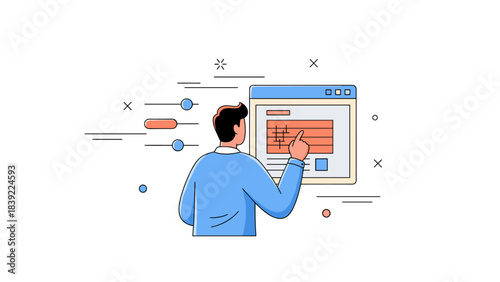 Young caucasian male interacting with digital interface concept