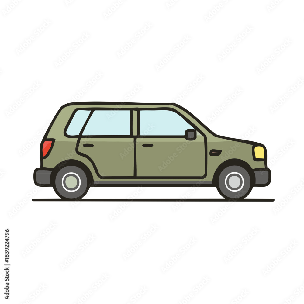 Obraz premium Isolated olive green SUV illustration. Family car, side view and flat style
