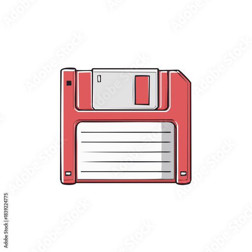 Vintage Red Floppy Disk Illustration Obsolete Computer Data Storage Concept