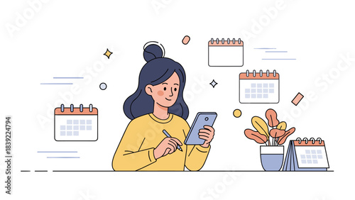 Young asian female illustrating on tablet with stylus in home office setting