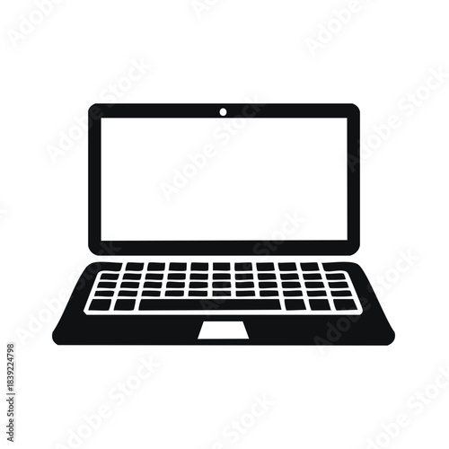 Laptop illustration showcasing a sleek, modern design with a full keyboard and a spacious display screen, isolated on a clean background
