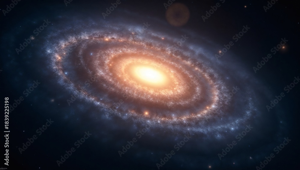 Fototapeta premium A majestic spiral galaxy with a bright core swirls amidst dark space and distant stars.
