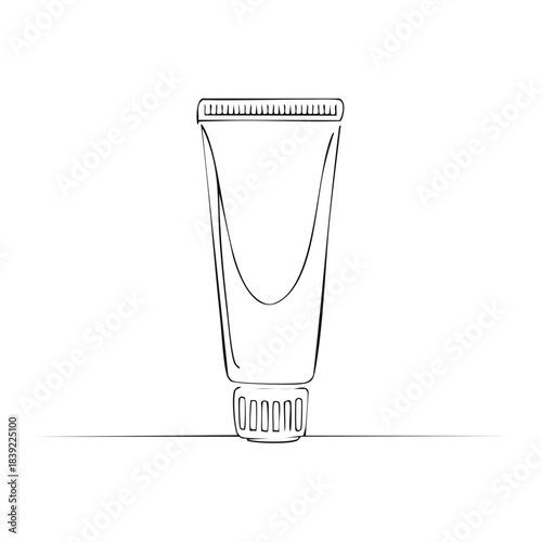 Single line drawing of a cosmetic tube for lotion or cream mockup for branding and package design