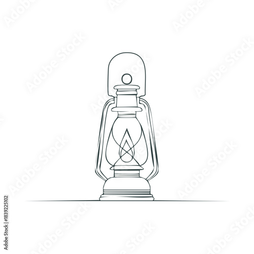 Line art illustration of a classic kerosene lamp or lantern isolated on white background