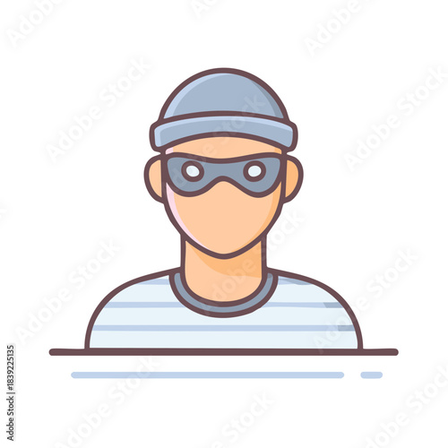 Stylized burglar criminal icon wearing a mask and striped shirt concept vector graphics