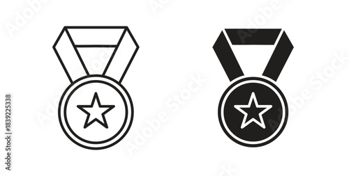 Medal icons in line designs. solid silhouette style in black