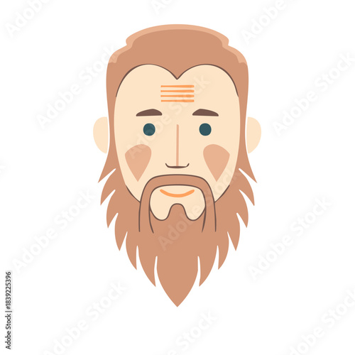 Illustration of a man with beard and forehead marking for avatars or cultural depictions in a graphic design or creative projects