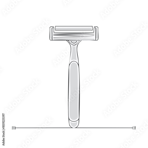 Minimalist line art illustration of a disposable shaving razor for personal grooming and hygiene