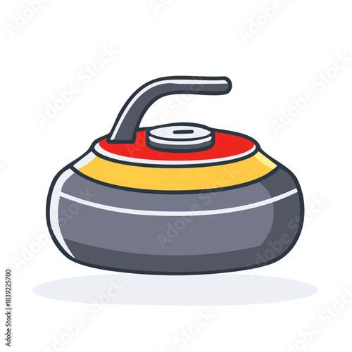 Colorful cartoon vector illustration of a curling stone with handle; Winter sports equipment