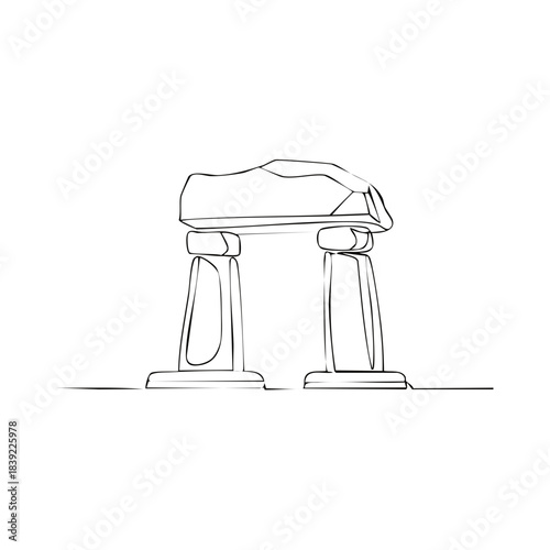 Standing stones single continuous line art, historical monuments landscape