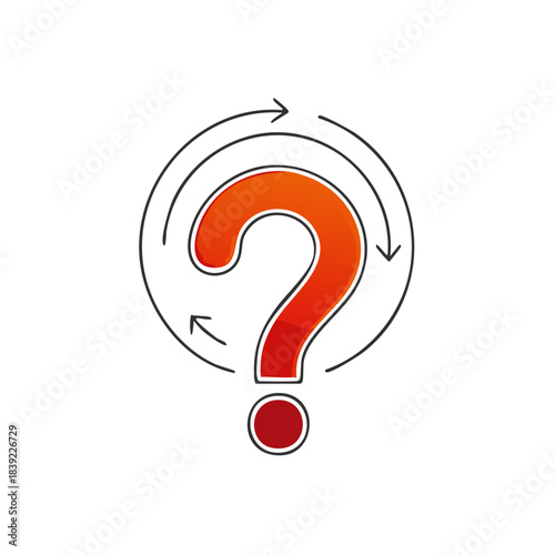 Orange Question Mark Surrounded by Looped Arrows Icon Design for Knowledge Seeking and Understanding Concepts