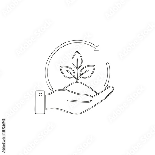 Sustainable agriculture and environmental care icon with hand nurturing a sprout