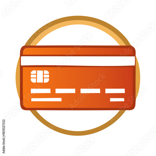 Orange Credit Card Graphic Within Golden Circle for Banking and Finance Industry