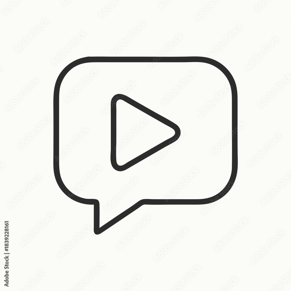 Fototapeta premium Minimal Line Icon of Chat Bubble with Play Button on White Background
