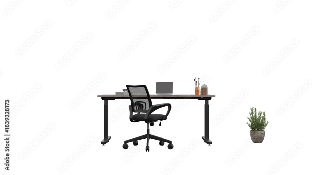 Fototapeta premium 3D Render a desk with a laptop and a plant