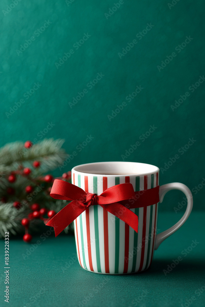 Obraz premium Festive red and green gift display with baubles and ribbons for holiday celebrations