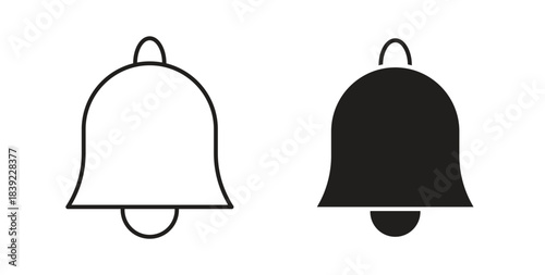 Notification bell icons in line designs. solid silhouette style in black