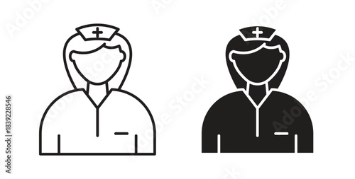 Nurse icons in line designs. solid silhouette style in black