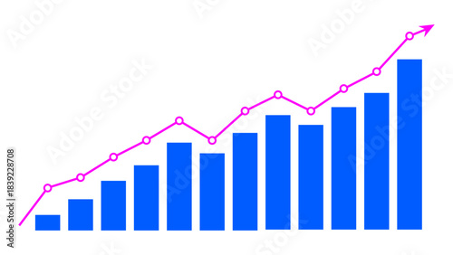 Fluctuated blue graph chart business grow up trend concept, Economic growth, Stock market profit, Financial growth sign, Company growth. Rise and fall business graph sign. Vector illustration.