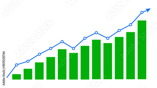 Fluctuated green graph chart business grow up trend concept, Economic growth, Stock market profit, Financial growth sign, Company growth. Rise and fall business graph sign. Vector illustration.